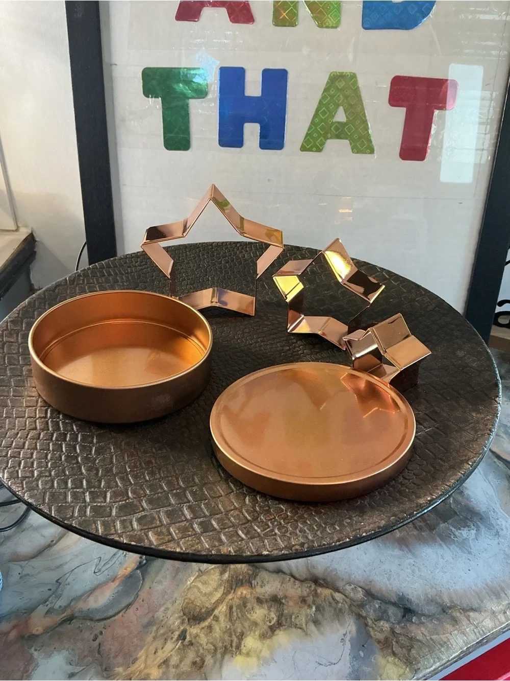 #0105-Set of 3 Copper STAR Cookie Cutters in Round Storage Tin Awesome Set 💕